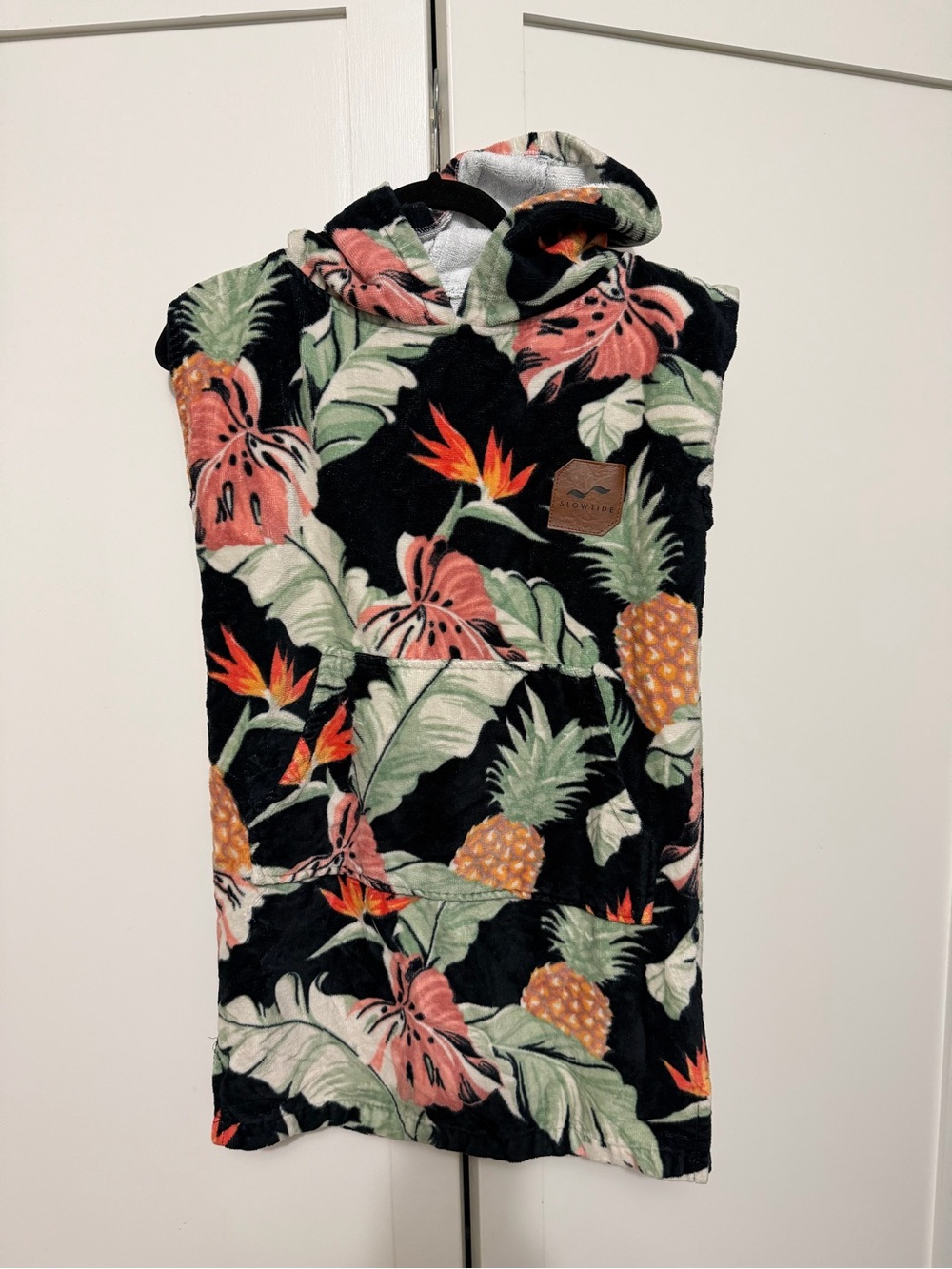 Slowtide Kids Hooded One-Piece Beach Poncho - Black Tropical Print